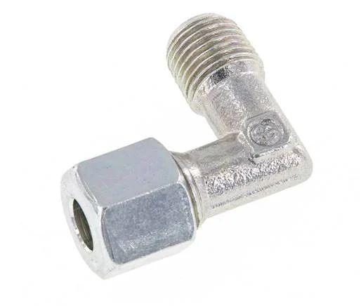 R 1/4'' Male x 8L Zinc plated Steel 90 deg Elbow Fitting 315 Bar DIN 2353