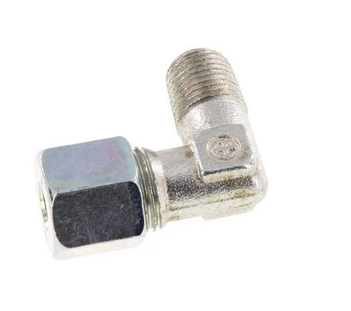R 1/4'' Male x 8S Zinc plated Steel 90 deg Elbow Fitting 630 Bar DIN 2353