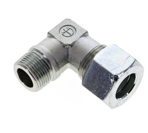 3/4'' NPT Male x 20S Zinc plated Steel 90 deg Elbow Cutting ring 400 Bar DIN 2353