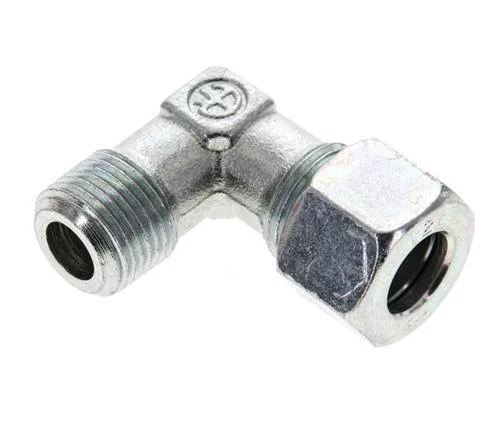 3/8'' NPT Male x 12L Zinc plated Steel 90 deg Elbow Cutting ring 315 Bar DIN 2353