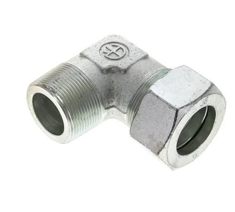 1 1/2'' NPT Male x 38S Zinc plated Steel 90 deg Elbow Cutting ring 315 Bar DIN 2353