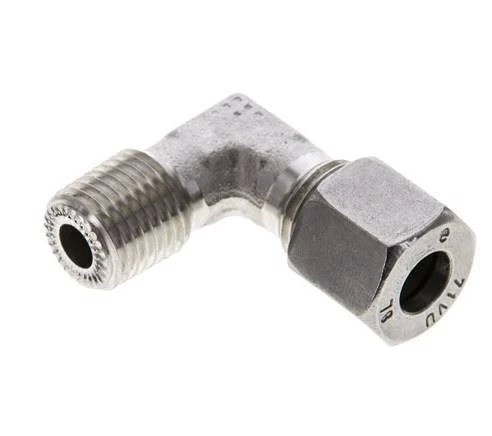 1/4'' NPT Male x 8L Stainless steel 90 deg Elbow Cutting ring 315 Bar DIN 2353