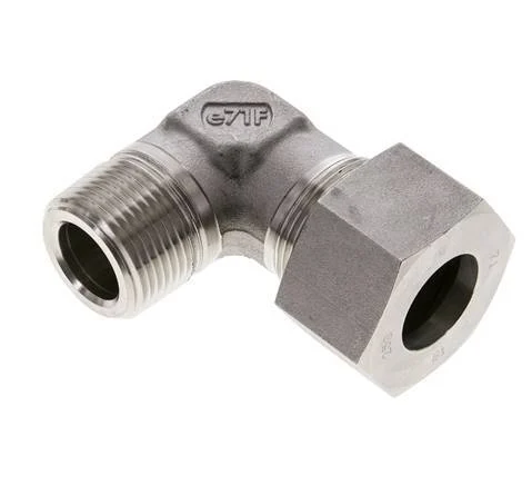 1'' NPT Male x 25S Stainless steel 90 deg Elbow Cutting ring 400 Bar DIN 2353