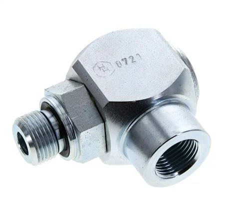G 3/8'' M/F Zinc plated Steel 90 deg Elbow Swivel Joint High-pressure 400 Bar - Hydraulic