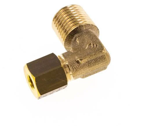 R 1/4'' Male x 5mm Brass 90 deg Elbow Compression Fitting 150 Bar DIN EN 1254-2