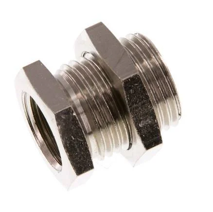 G 3/8'' x G 1/2'' F/M Nickel plated Brass Bulkhead Fitting 16 Bar