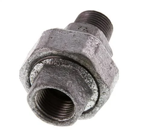 Rp 1/2'' x R 1/2'' F/M Zinc plated Cast iron Double Nipple 3-pieces with Conically sealing 25 Bar