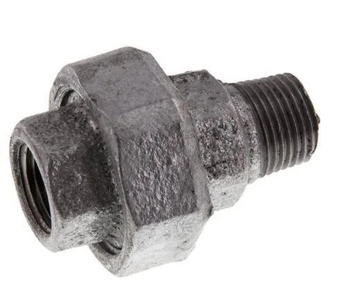 Rp 1/2'' x R 1/2'' F/M Zinc plated Cast iron Double Nipple 3-pieces with Flat sealing 25 Bar