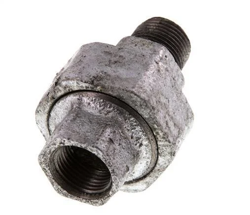 Rp 3/8'' x R 3/8'' F/M Zinc plated Cast iron Double Nipple 3-pieces with Conically sealing 25 Bar
