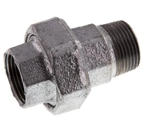 Rp 1'' x R 1'' F/M Zinc plated Cast iron Double Nipple 3-pieces with Flat sealing 25 Bar