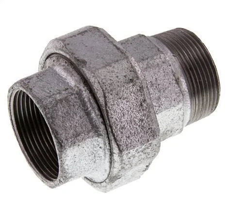 Rp 1 1/2'' x R 1 1/2'' F/M Zinc plated Cast iron Double Nipple 3-pieces with Conically sealing 25 Bar