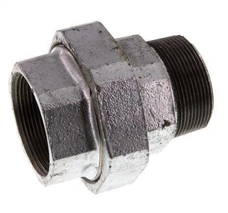 Rp 2'' x R 2'' F/M Zinc plated Cast iron Double Nipple 3-pieces with Flat sealing 25 Bar