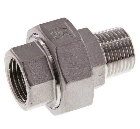Rp 1/2'' x R 1/2'' F/M Stainless steel Double Nipple 3-pieces with Flat sealing 16 Bar