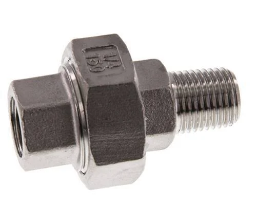 Rp 1/4'' x R 1/4'' F/M Stainless steel Double Nipple 3-pieces with Flat sealing 16 Bar