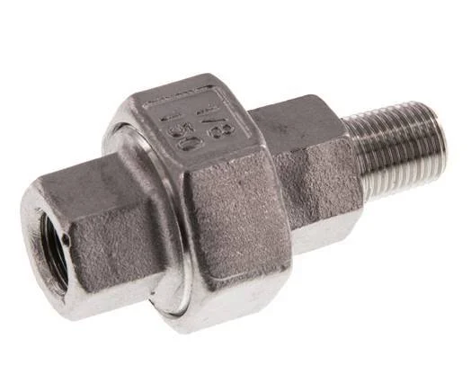 Rp 1/8'' x R 1/8'' F/M Stainless steel Double Nipple 3-pieces with Flat sealing 16 Bar