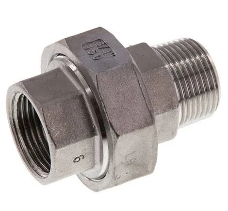 Rp 3/4'' x R 3/4'' F/M Stainless steel Double Nipple 3-pieces with Flat sealing 16 Bar