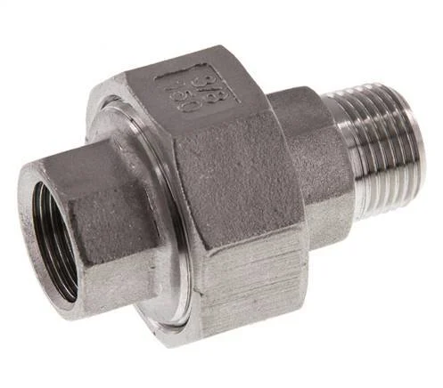 Rp 3/8'' x R 3/8'' F/M Stainless steel Double Nipple 3-pieces with Flat sealing 16 Bar