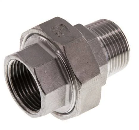 Rp 1'' x R 1'' F/M Stainless steel Double Nipple 3-pieces with Flat sealing 16 Bar