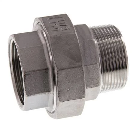 Rp 1 1/2'' x R 1 1/2'' F/M Stainless steel Double Nipple 3-pieces with Flat sealing 16 Bar