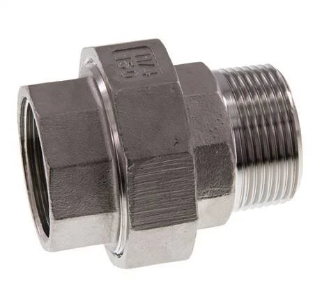 Rp 1 1/4'' x R 1 1/4'' F/M Stainless steel Double Nipple 3-pieces with Flat sealing 16 Bar