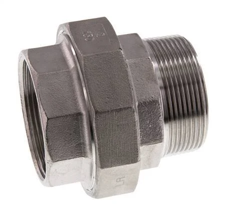 Rp 2'' x R 2'' F/M Stainless steel Double Nipple 3-pieces with Flat sealing 16 Bar