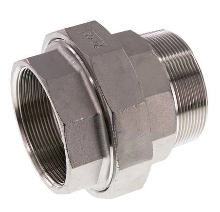 Rp 2 1/2'' x R 2 1/2'' F/M Stainless steel Double Nipple 3-pieces with Flat sealing 16 Bar