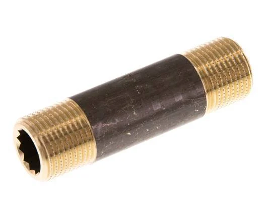G 3/8'' Brass Double Pipe Nipple 16 Bar DIN 2982 - 60mm
