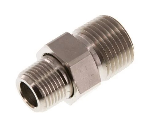 R 1/2'' x R 3/8'' Nickel plated Brass Double Nipple 3-pieces with Conically sealing 16 Bar