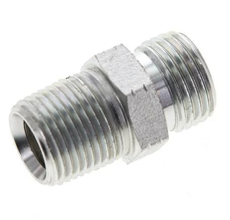 UN 11/16''-16 x 3/8'' NPT Zinc plated Steel Double Nipple ORFS 630 Bar - Hydraulic