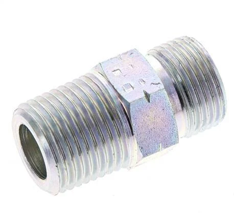 UN 13/16''-16 x 1/2'' NPT Zinc plated Steel Double Nipple ORFS 630 Bar - Hydraulic