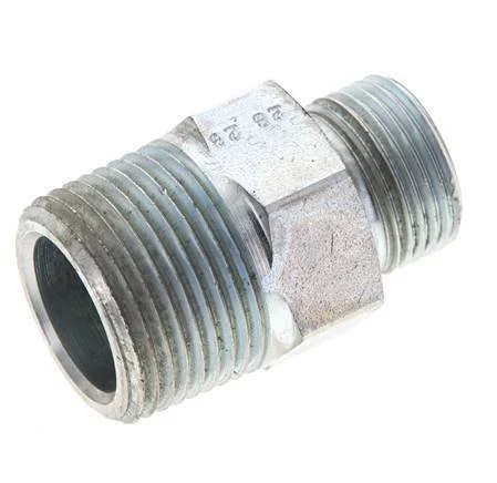 UN 13/16''-16 x 3/4'' NPT Zinc plated Steel Double Nipple ORFS 400 Bar - Hydraulic