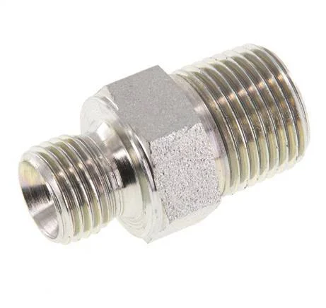 3/8'' NPT x G 1/4'' Zinc plated Steel Double Nipple 3-pieces 700 Bar - Hydraulic