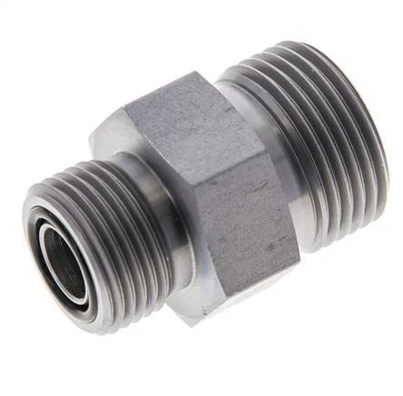 UNS 1''-14 x UN 13/16''-16 Zinc plated Steel Double Nipple ORFS 400 Bar - Hydraulic