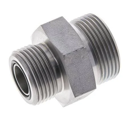 UN 1-7/16''-12 x UN 1-3/16''-12 Zinc plated Steel Double Nipple ORFS 400 Bar - Hydraulic