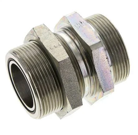 UN 2''-12 Male Zinc plated Steel Bulkhead Fitting ORFS 250 Bar - Hydraulic