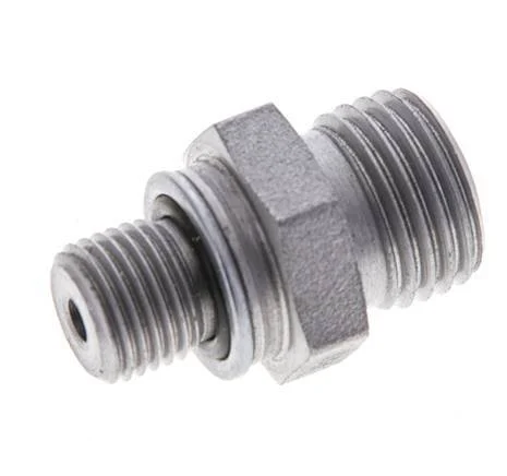 UNF 9/16''-18 x M10x1 Zinc plated Steel Double Nipple ORFS 630 Bar - Hydraulic