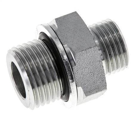 UN 11/16''-16 x G 1/2'' Zinc plated Steel Double Nipple ORFS 630 Bar - Hydraulic