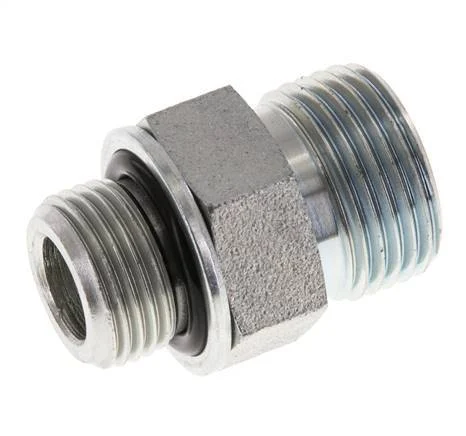 UN 13/16''-16 x G 3/8'' Zinc plated Steel Double Nipple ORFS 630 Bar - Hydraulic