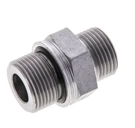 UN 13/16''-16 x M22x1.5 Zinc plated Steel Double Nipple ORFS 630 Bar - Hydraulic