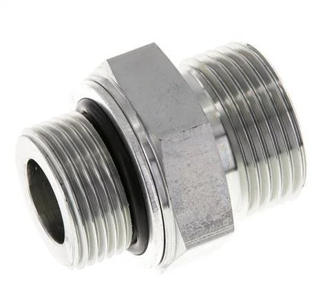 UN 1-3/16''-12 x G 3/4'' Zinc plated Steel Double Nipple ORFS 400 Bar - Hydraulic