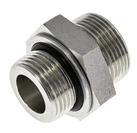 UN 1-7/16''-12 x G 1'' Zinc plated Steel Double Nipple ORFS 400 Bar - Hydraulic