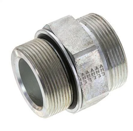 UN 2''-12 x M48x2 Zinc plated Steel Double Nipple ORFS 250 Bar - Hydraulic