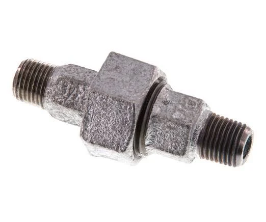 R 1/4'' Zinc plated Cast iron Double Nipple 3-pieces with Conically sealing 25 Bar