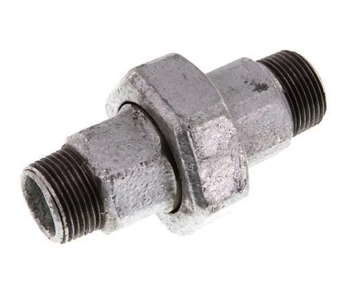 R 3/4'' Zinc plated Cast iron Double Nipple 3-pieces with Conically sealing 25 Bar