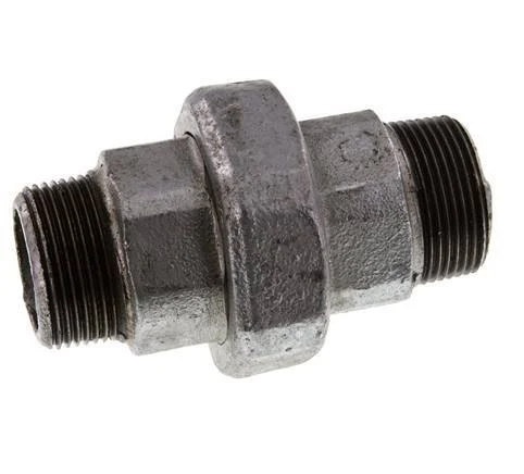 R 1 1/4'' Zinc plated Cast iron Double Nipple 3-pieces with Conically sealing 25 Bar