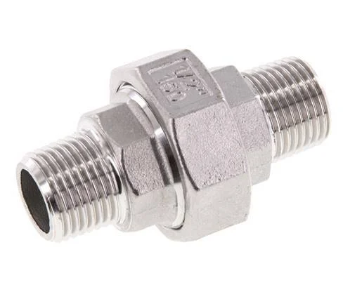 R 1/2'' Stainless steel Double Nipple 3-pieces with Conically sealing 16 Bar