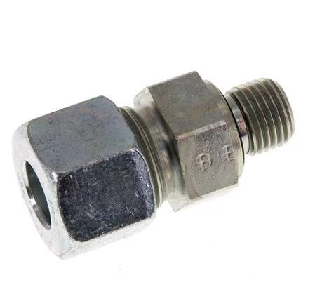 G 1/4'' Male x 12S Zinc plated Steel Straight Cutting Ring with FKM Seal 630 Bar DIN 2353