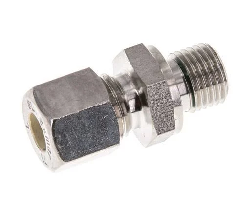 G 1/4'' Male x 8L Stainless steel Straight Compression Fitting with FKM Seal 315 Bar DIN 2353