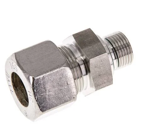 G 3/8'' Male x 16S Stainless steel Straight Compression Fitting with FKM Seal 400 Bar DIN 2353