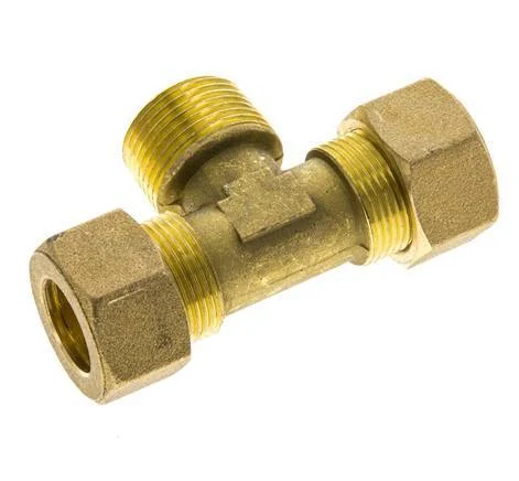 R 3/4'' Male x 18mm Brass Tee Compression Fitting 67 Bar DIN EN 1254-2